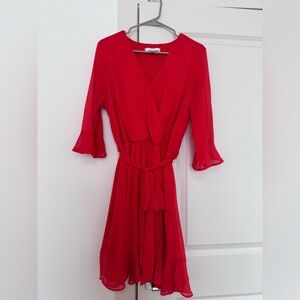 Red Wrap Dress with Tie Waist